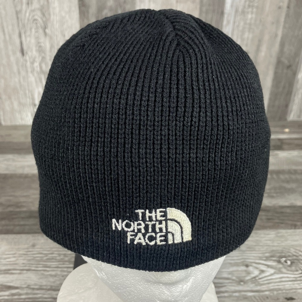 The North Face Black Ribbed Knit Beanie Unisex Winter Hat A335 One Size